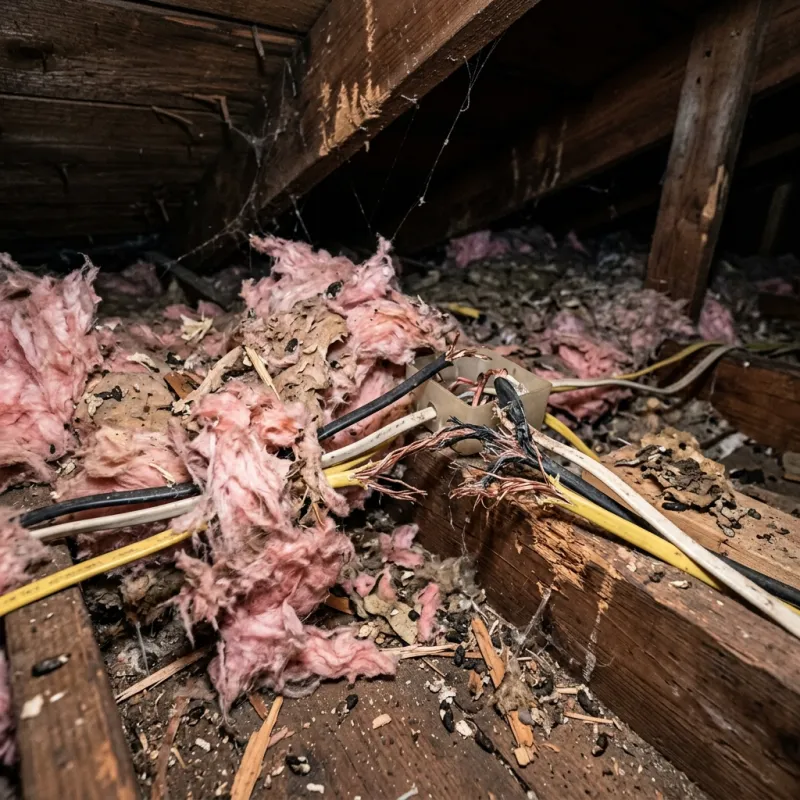 Contaminated ceiling insulation being assessed in a Geelong roof space