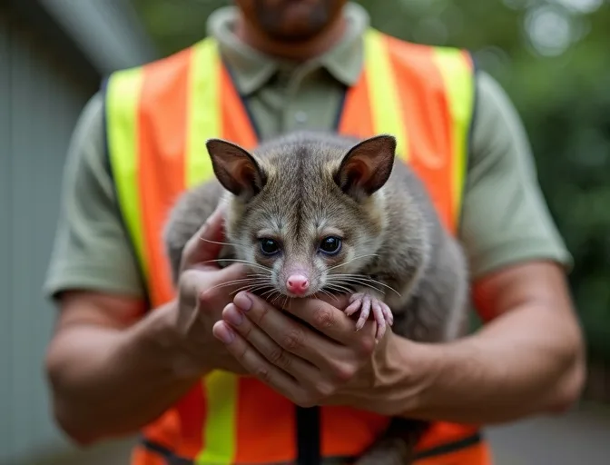 Animal handler safely recovering a deceased possum in Geelong