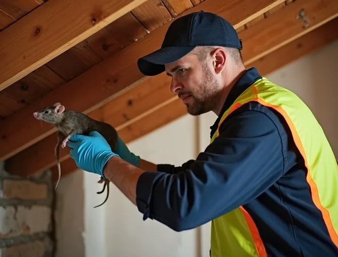 Technician inspecting a roof cavity for a dead rat in Geelong
